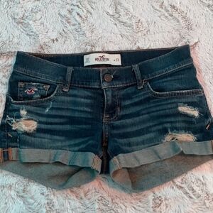 Hollister Blue Jean Shorts Distressed Cuffed Hem